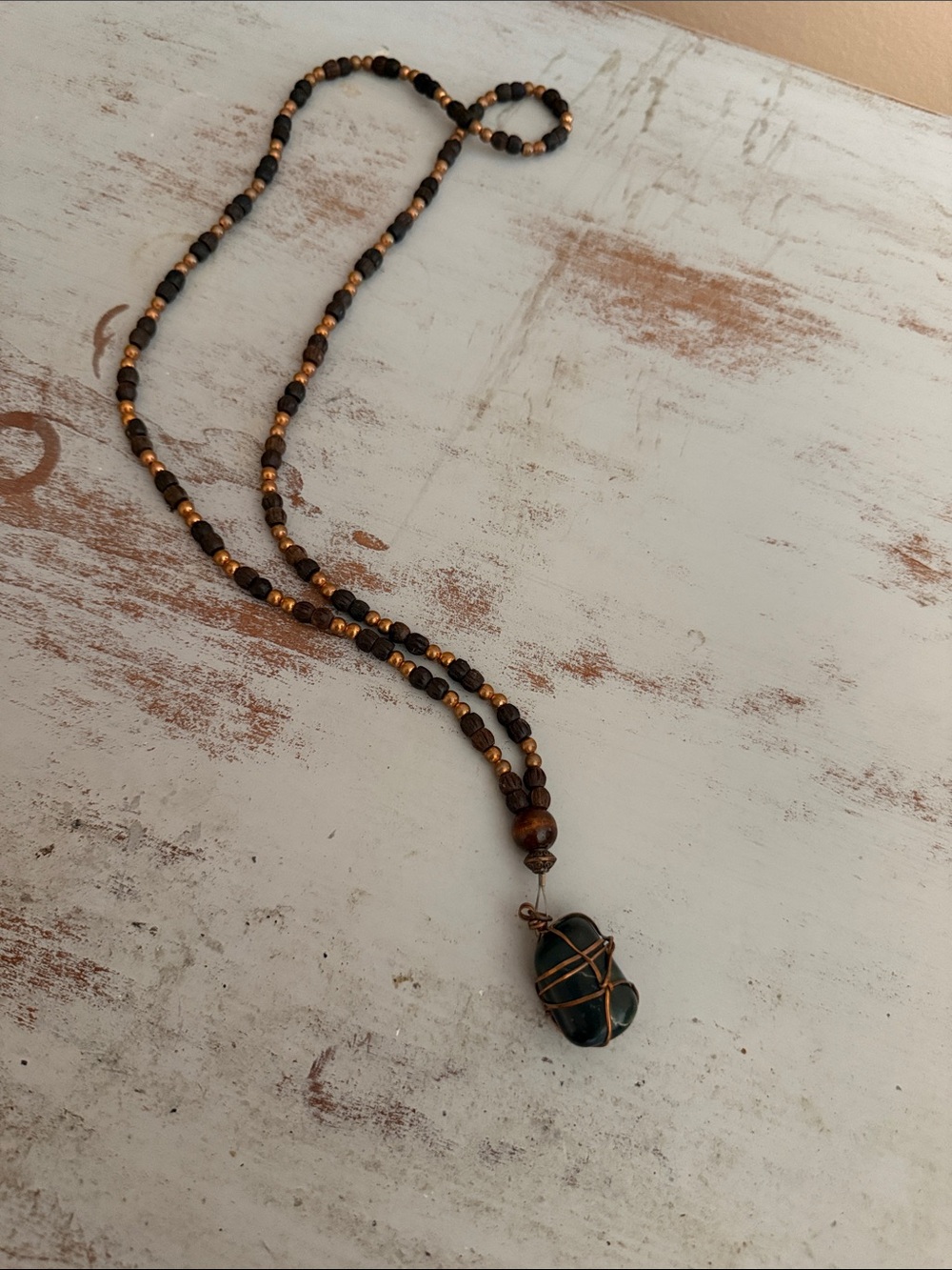 Handcrafted Brown and Black Beaded Pendant Necklace